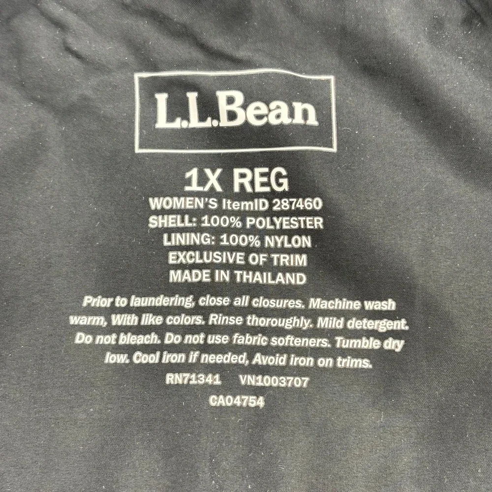 LL Bean Rain Jacket Womens 1X Black H2OFF Hooded Parka Windbreaker Coat 287460
